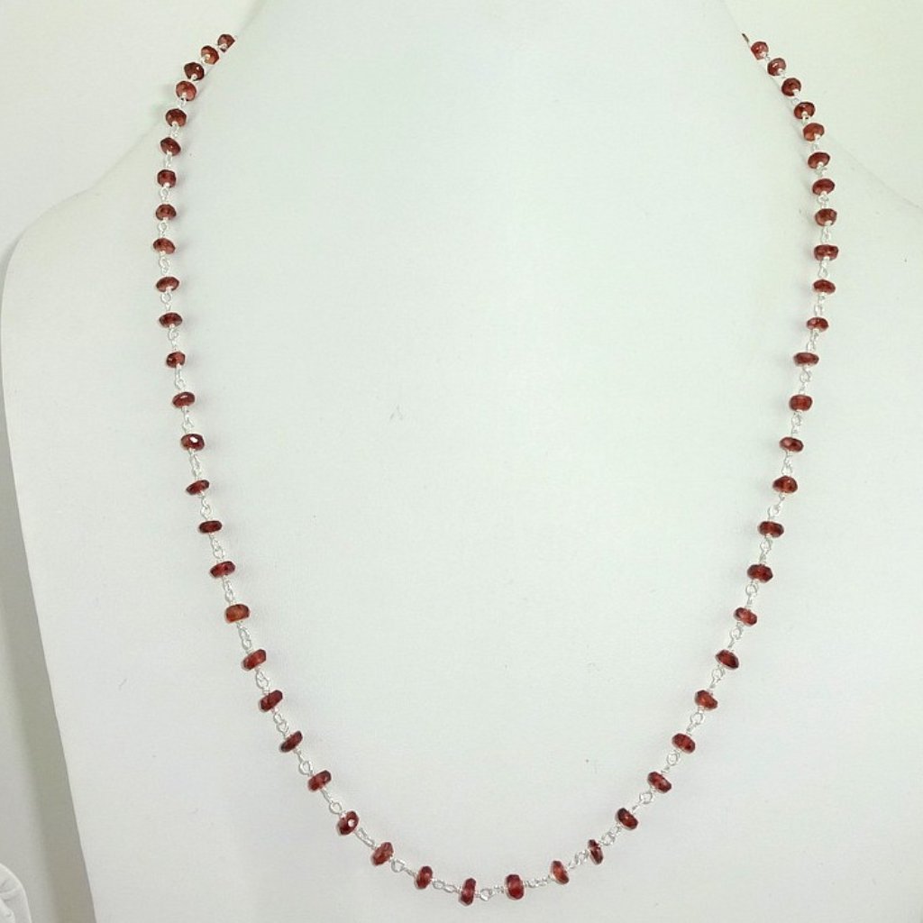 Garnet And Silver Necklace, 17 Inches Long.